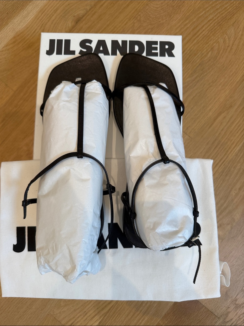 Jil Sander Black Strappy Square-Toe Sandals